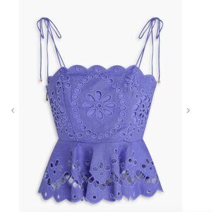 ZIMMERMANN Pop embellished scalloped broderie anglaise linen peplum top